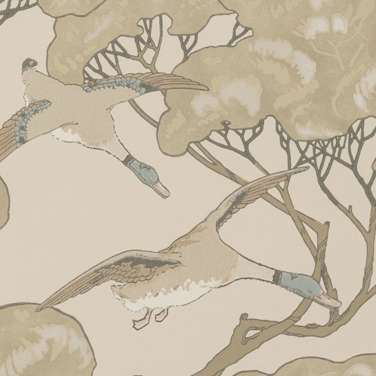Mulberry Home &#39;Flying Ducks - Silver/Taupe&#39; Wallpaper