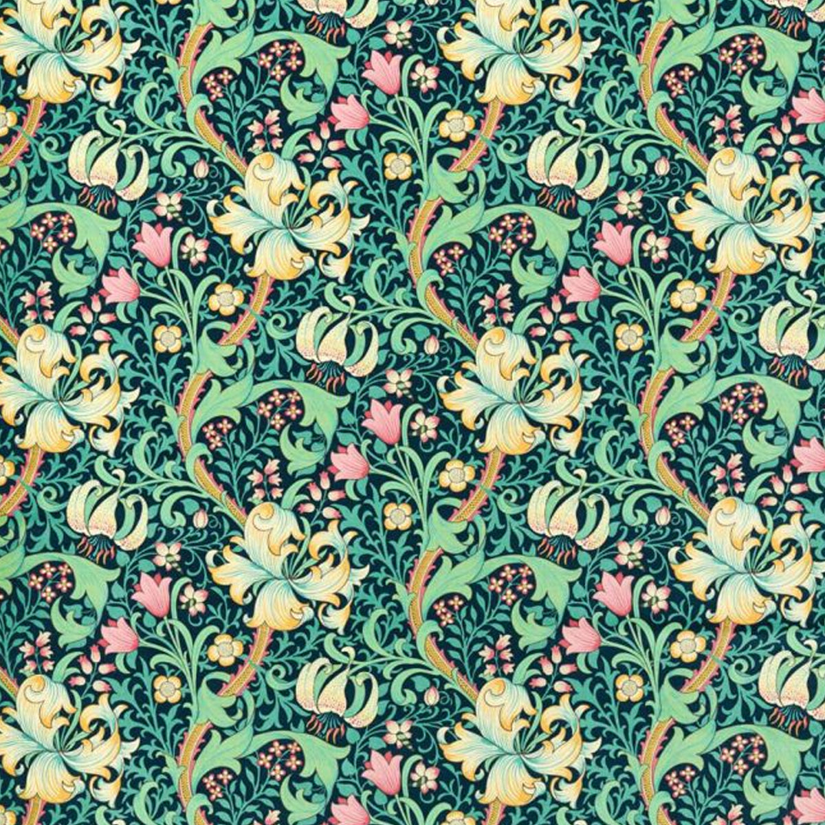 Morris &amp; Co &#39;Golden Lily - Galactic Ink&#39; Fabric