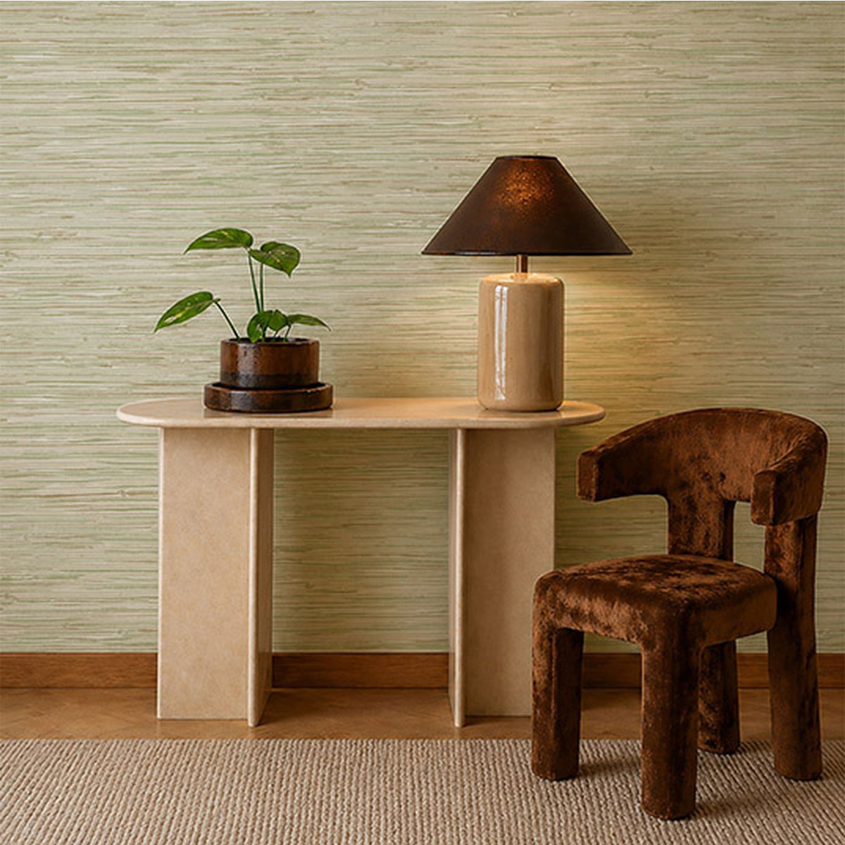 Harlequin Seri II wallpaper – Aloe/Parchment, room setting