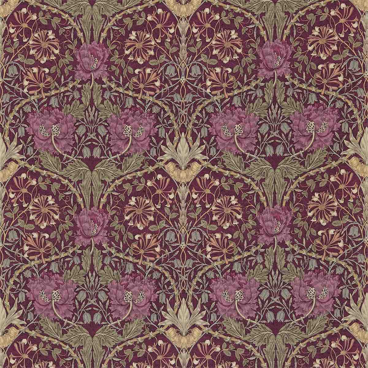Morris &amp; Co &#39;Honeysuckle &amp; Tulip - Wine/Bayleaf&#39; Fabric