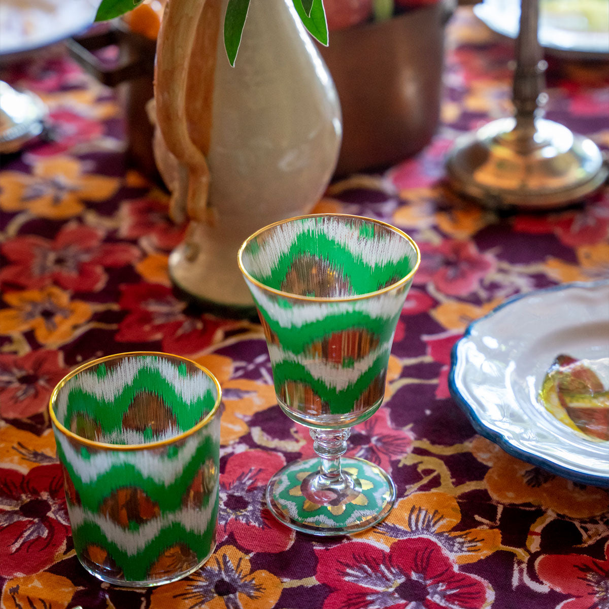 Green and Gold Ikat Tumbler 9cm - Les Ottomans