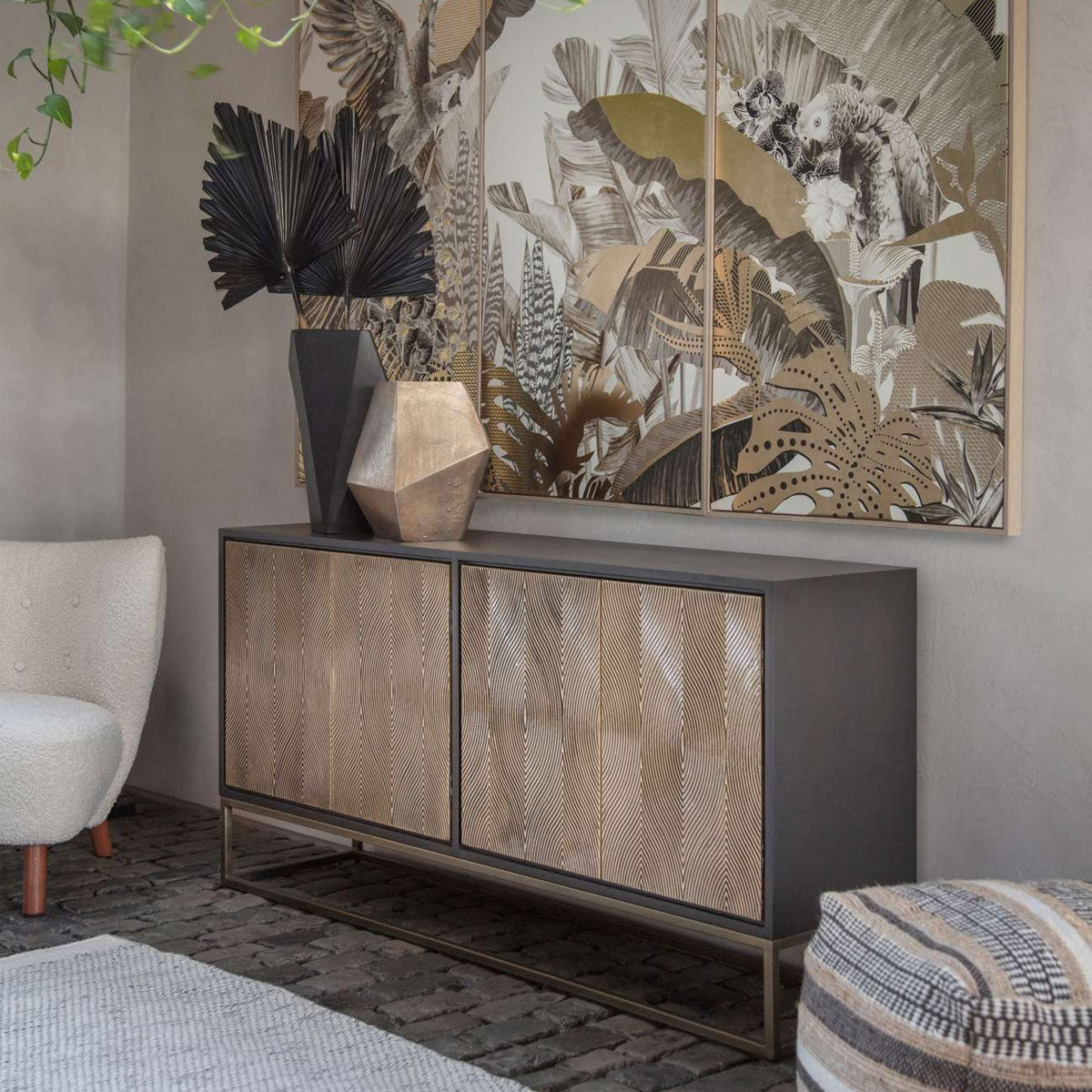 Izabella Embossed Four Door Credenza - Courthouse Furniture
