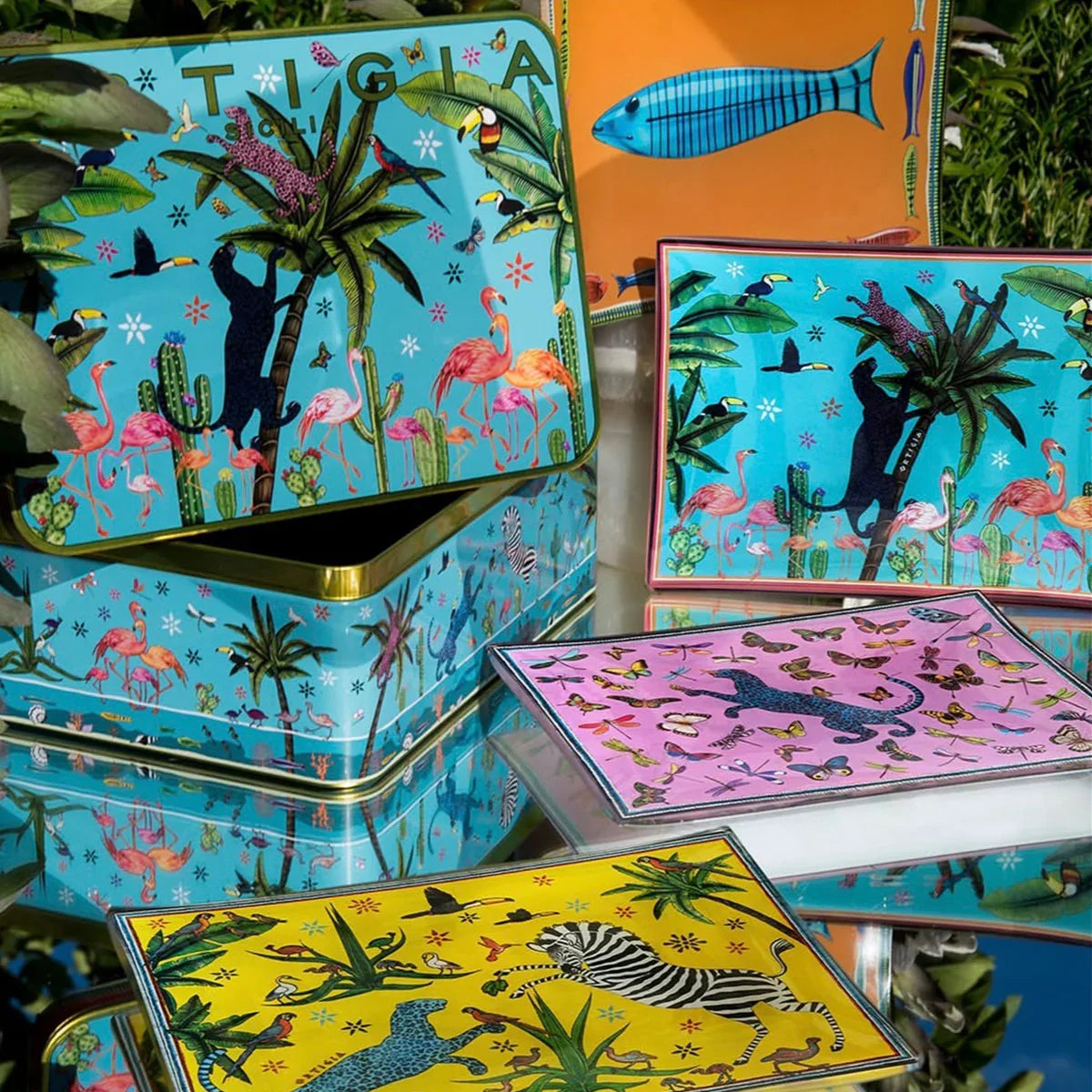 Jungle Tin & 4 Glass Plates Gift Set - Ortigia
