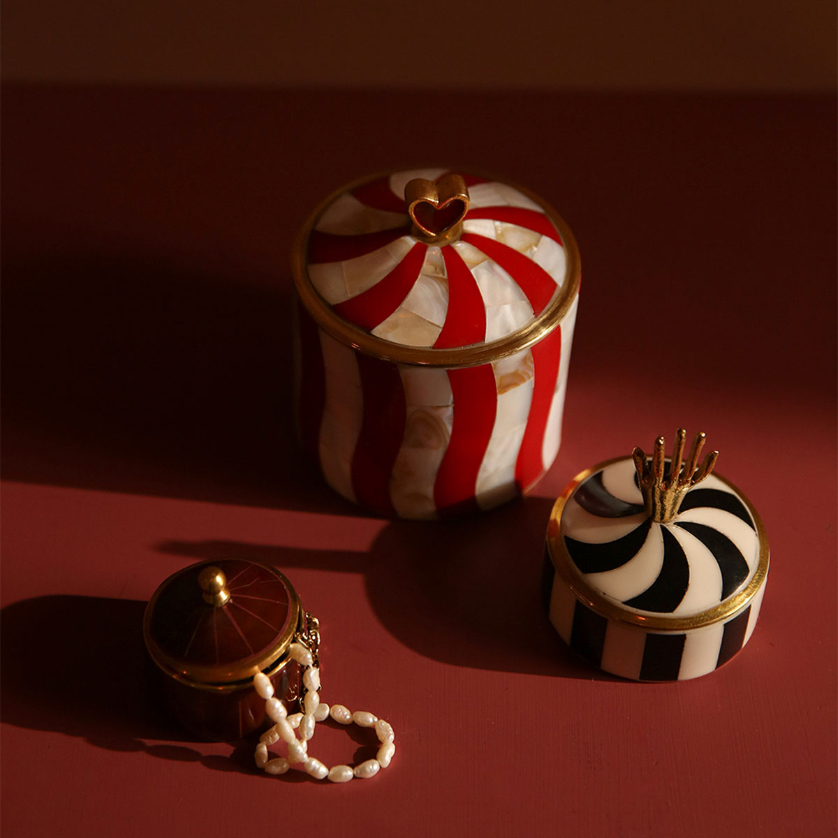Circus Box Large by Doing Goods, round brass circus-striped trinket box (18)