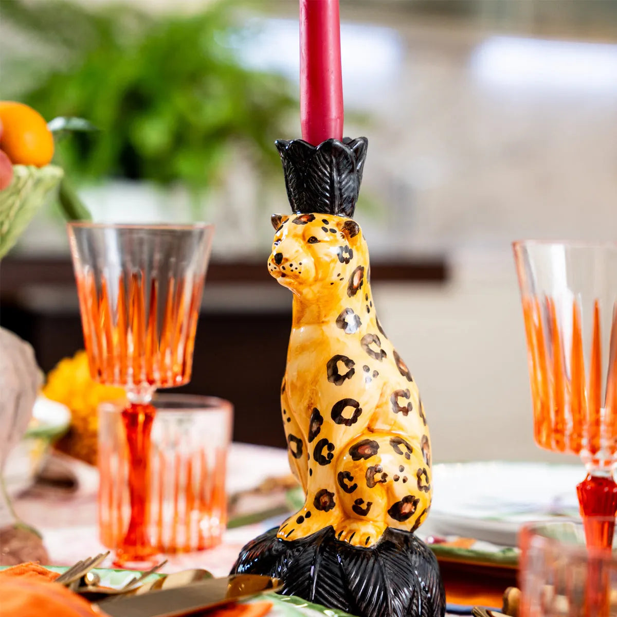 Hand Painted Ceramic Leopard Candle Holders Set of 2 - Les Ottomans