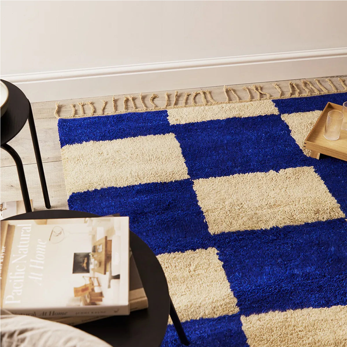 Mara Knotted Rug Large Blue &amp; Off White - ferm LIVING