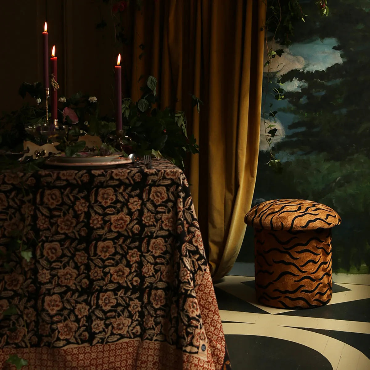 Maya Tiger Embroidered Stool - Doing Goods