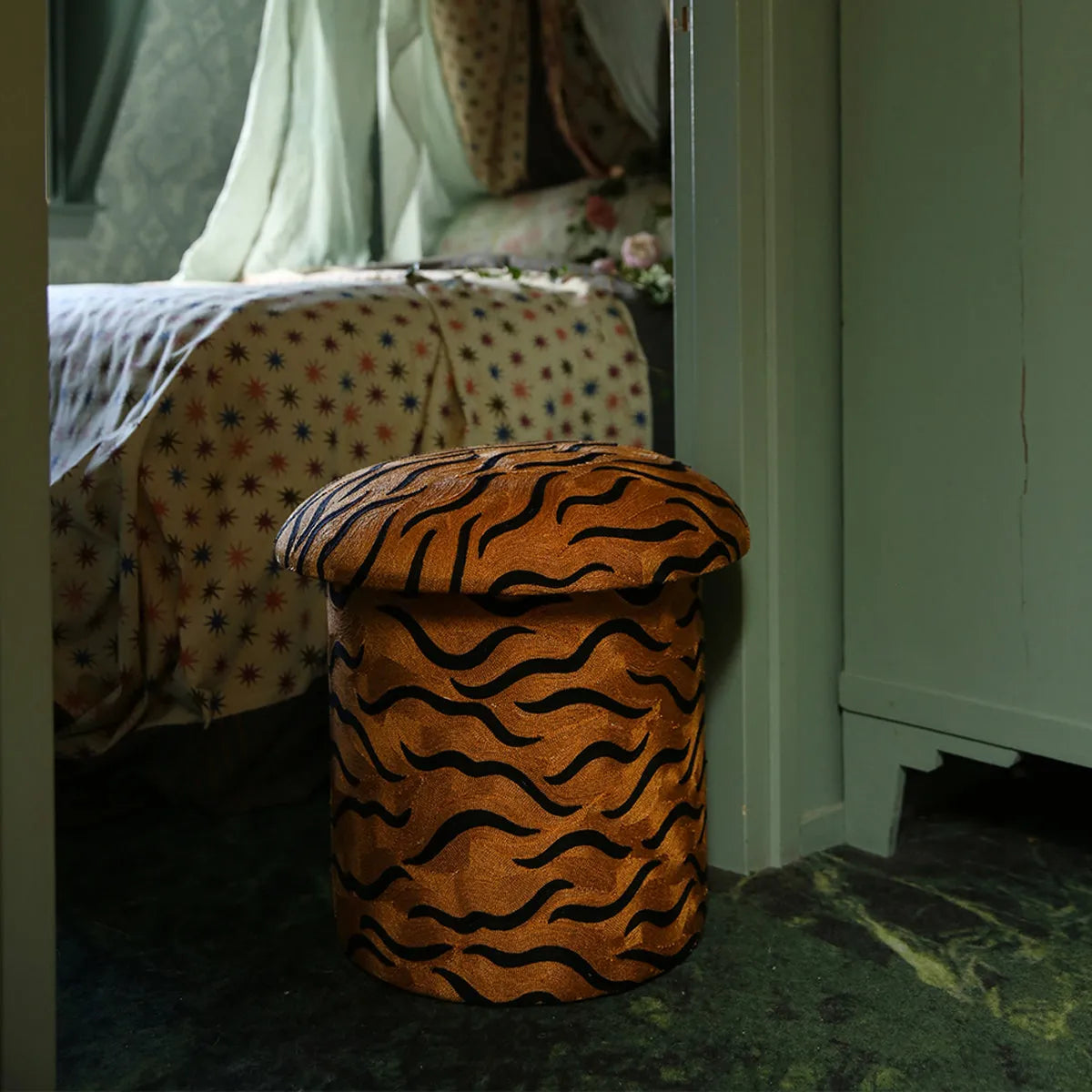 Maya Tiger Embroidered Stool - Doing Goods