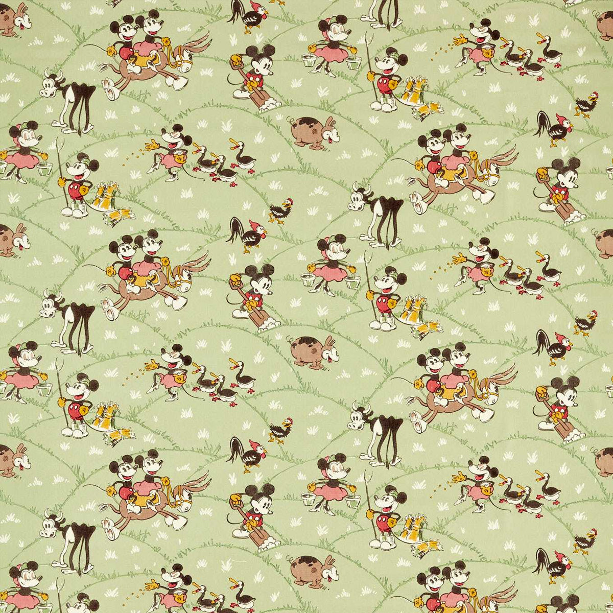 Sanderson X Disney &#39;Mickey At The Farm - Macaron Green&#39; Fabric