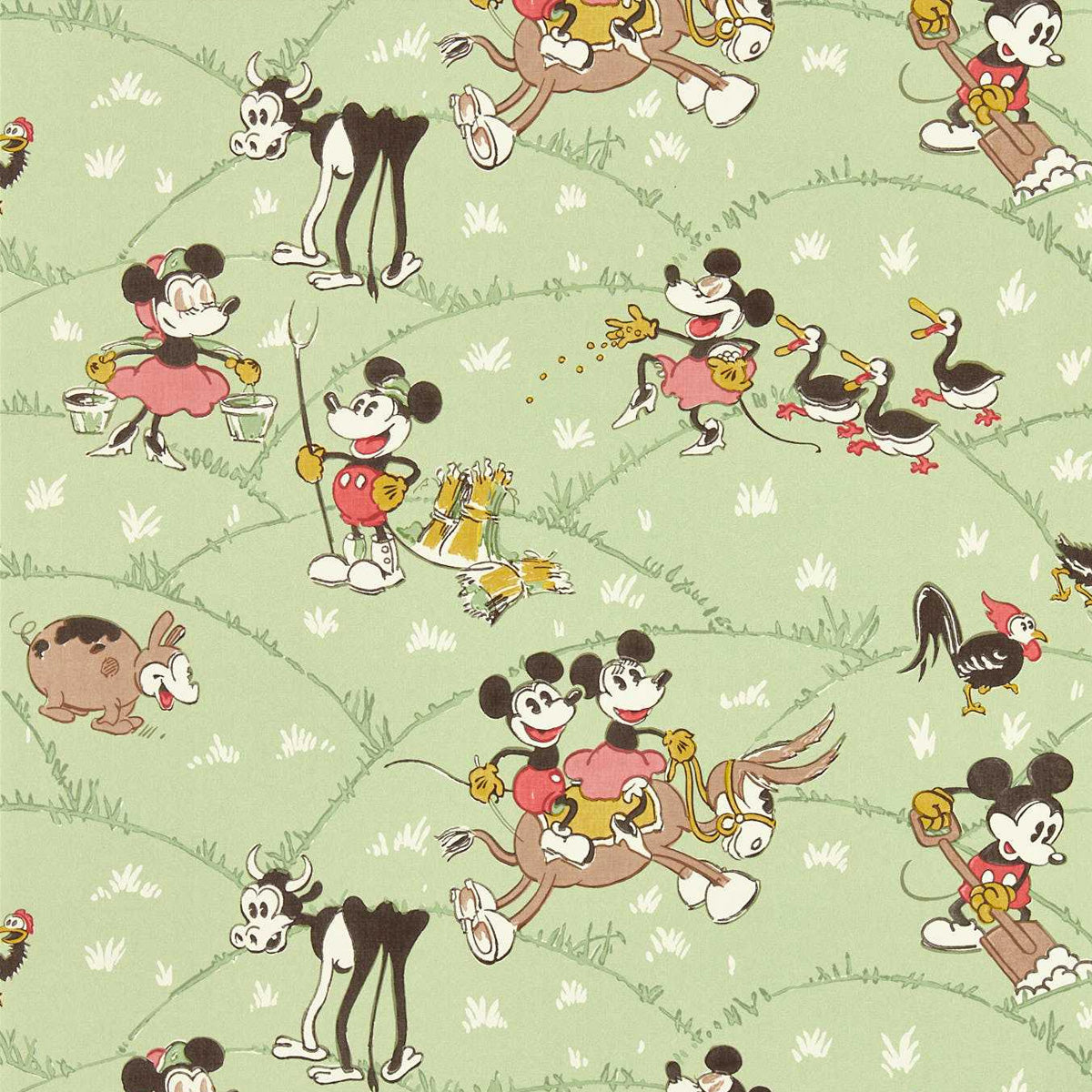 Sanderson X Disney &#39;Mickey At The Farm - Macaron Green&#39; Wallpaper
