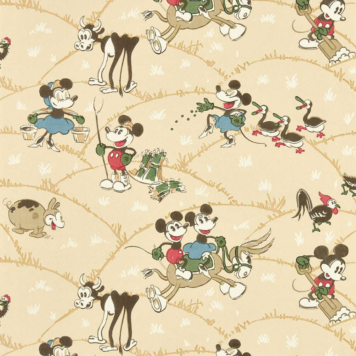 Sanderson X Disney &#39;Mickey At The Farm - Butterscotch&#39; Wallpaper
