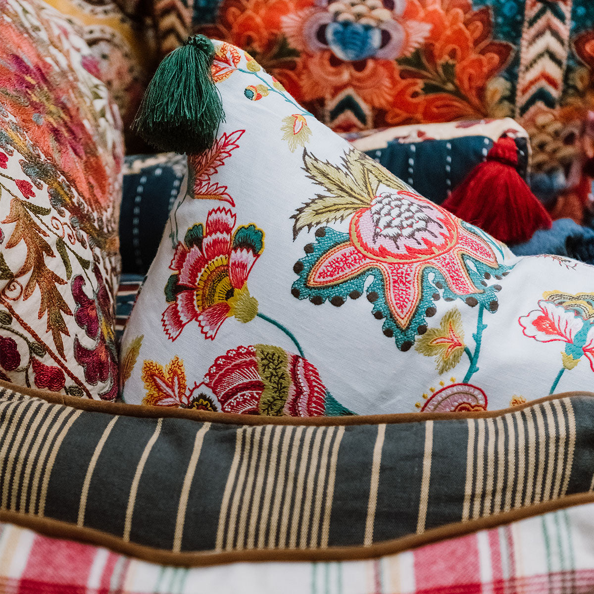 Midsummer Floral Embroidered Cushion - Mind The Gap