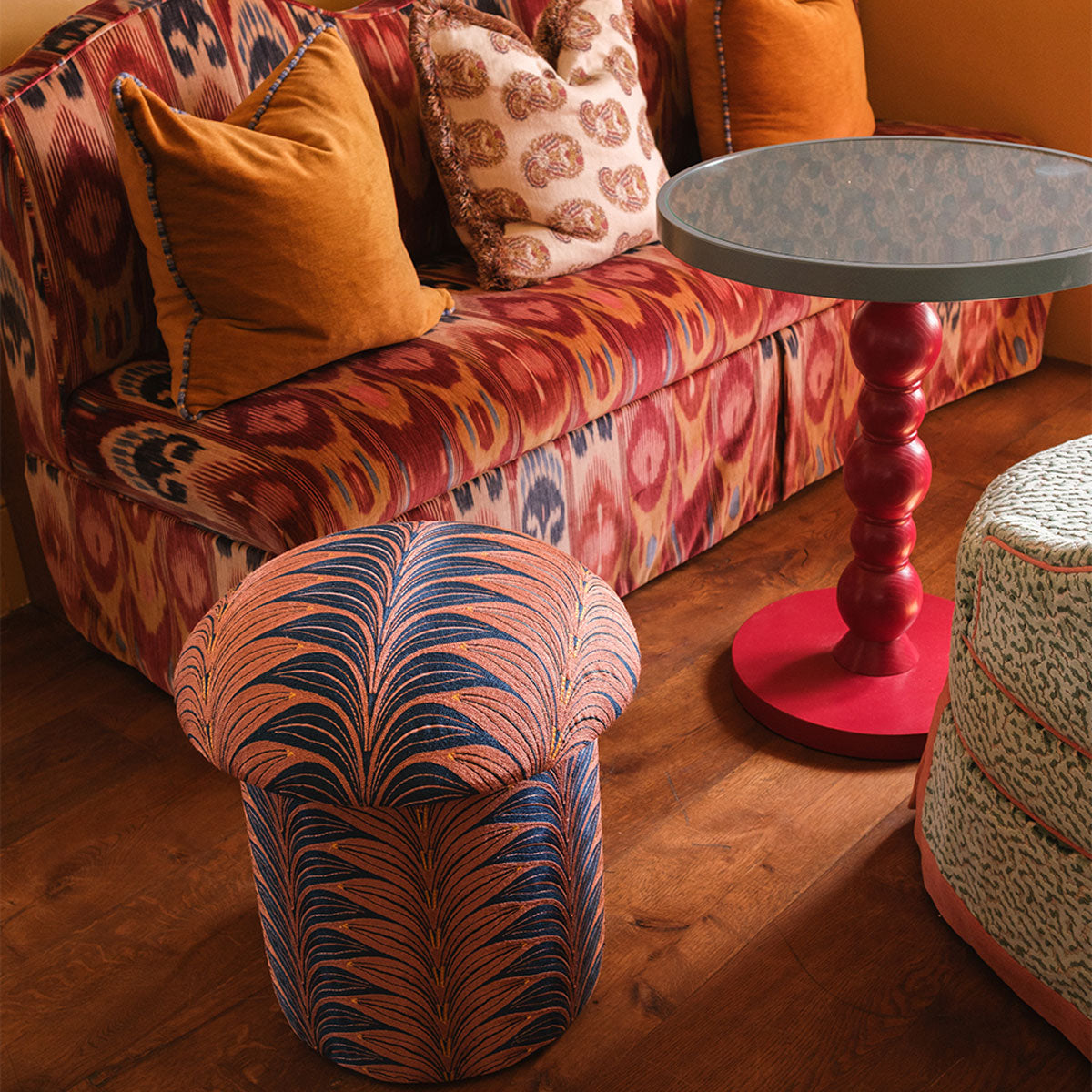 Milo Palm Embroidered Stool - Doing Goods