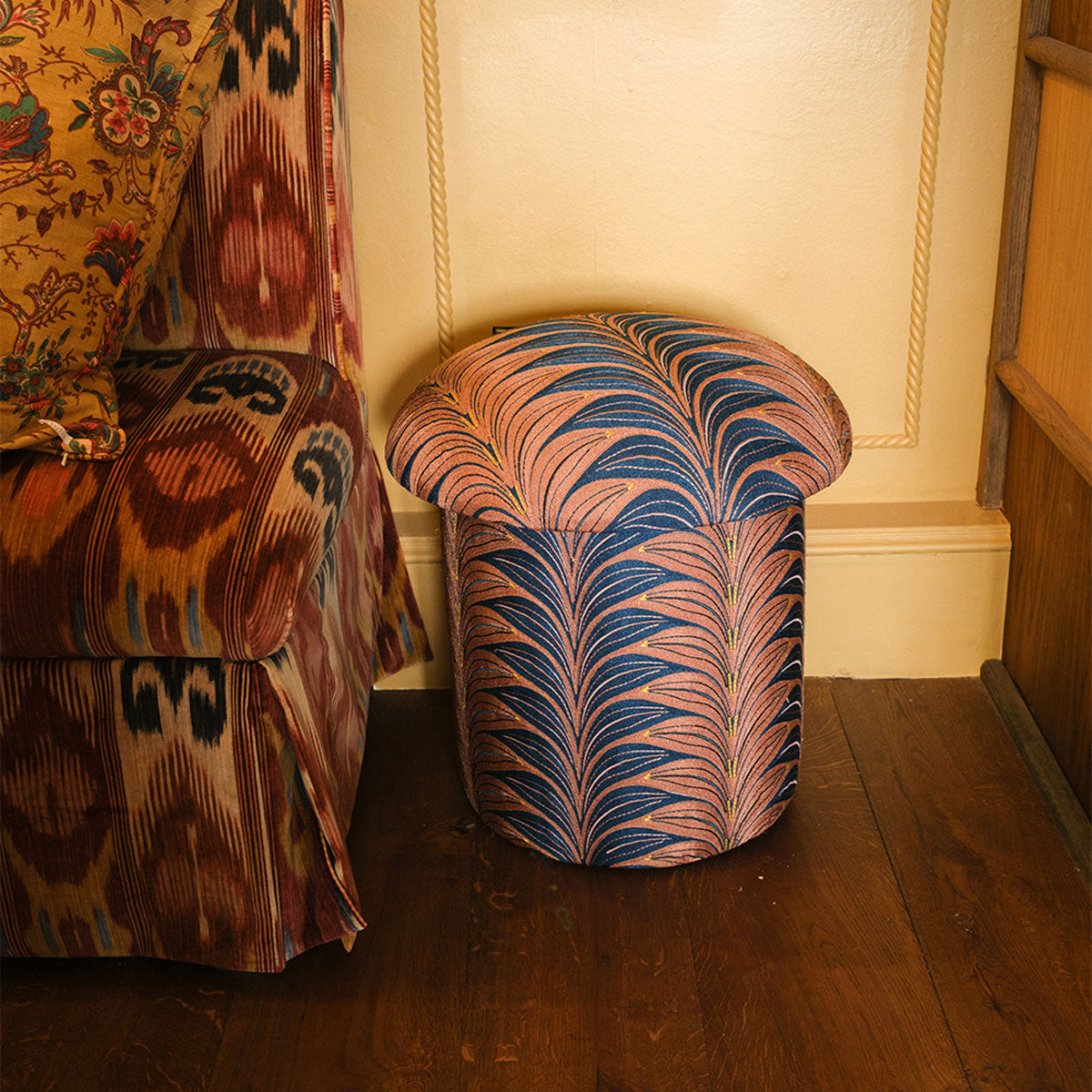 Milo Palm Embroidered Stool - Doing Goods