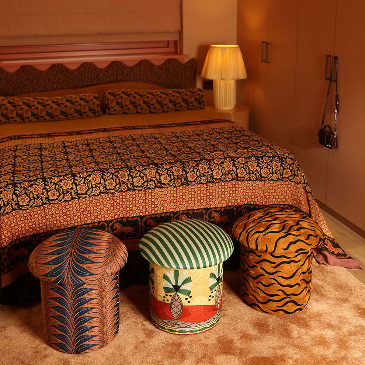 Milo Palm Embroidered Stool - Doing Goods