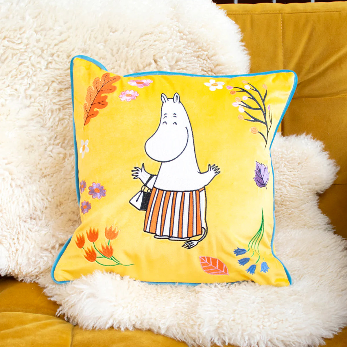 Moominmamma Embroidered Velvet Cushion Cover - Karen Mabon