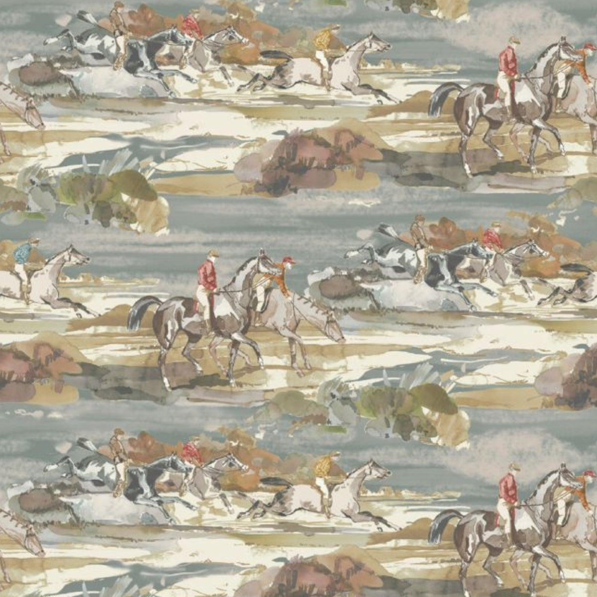 Mulberry Home &#39;Morning Gallop - Blue/Sand&#39; Wallpaper