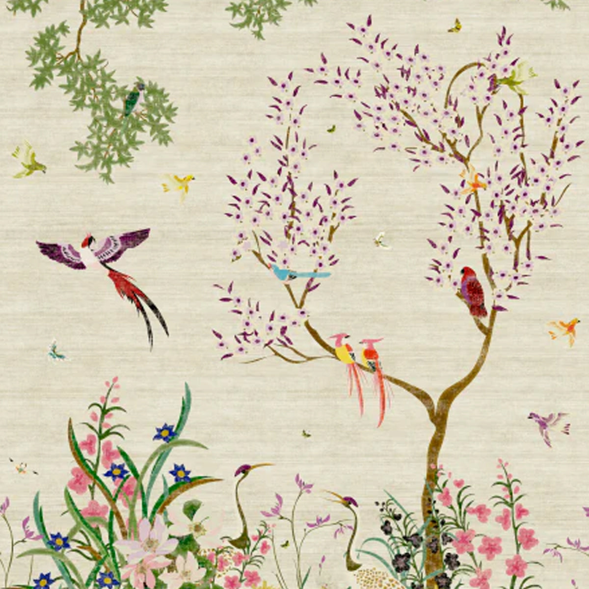 One Hundred Birds One Hundred Flowers Wallpaper - Wendy Morrison Design