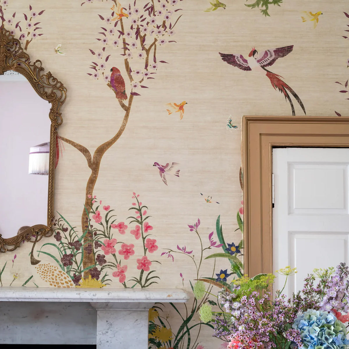 One Hundred Birds One Hundred Flowers Wallpaper - Wendy Morrison Design