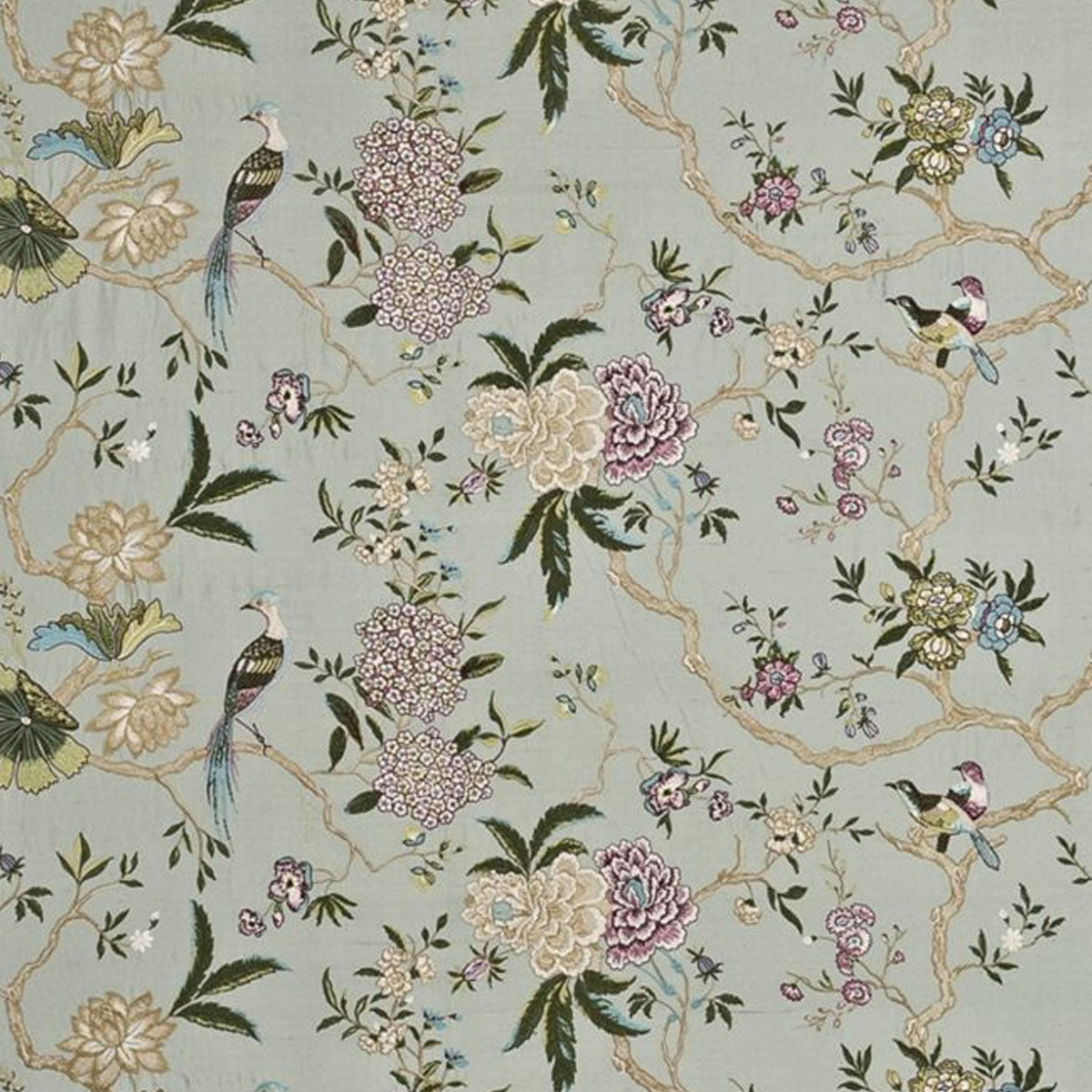 GP&amp;J Baker Oriental Bird Embroidery Silk Fabric