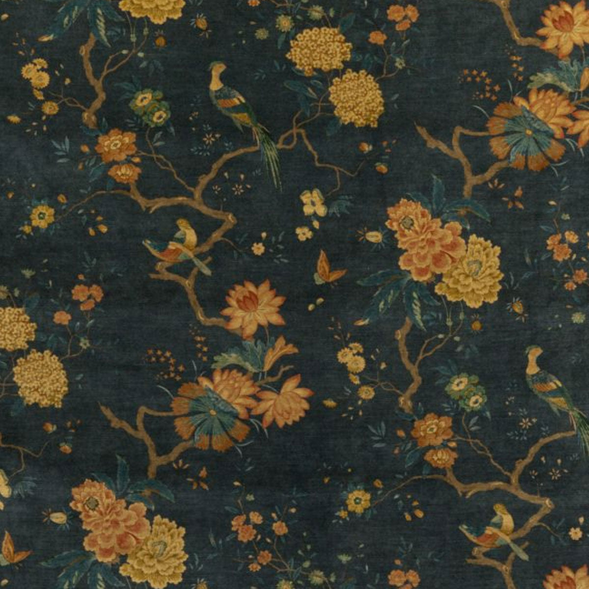 GP&amp;J Baker Oriental Bird Velvet Fabric