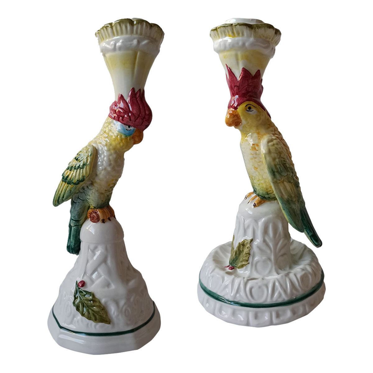 Hand Painted Ceramic Parrot Candle Holder Set Of 2 - Les Ottomans