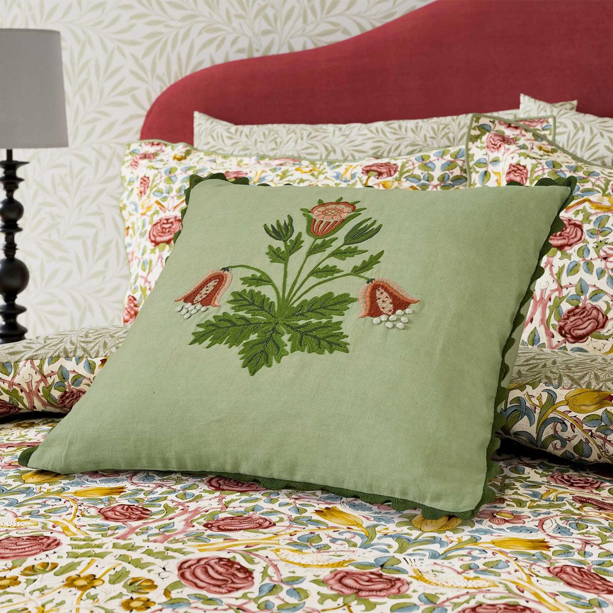 Morris &amp; Co Rose Bough&#39;s Green Cushion