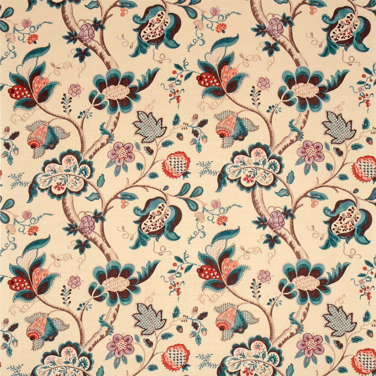 Sanderson &#39;Roslyn - Teal/Cherry&#39; Fabric