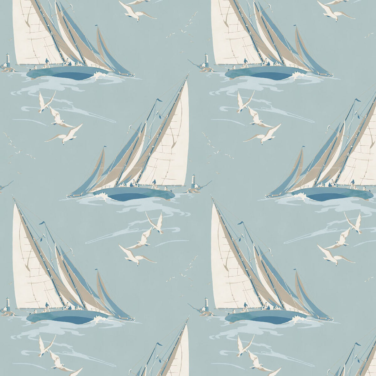 Mulberry Home &#39;Round The Island - Blue&#39; Wallpaper
