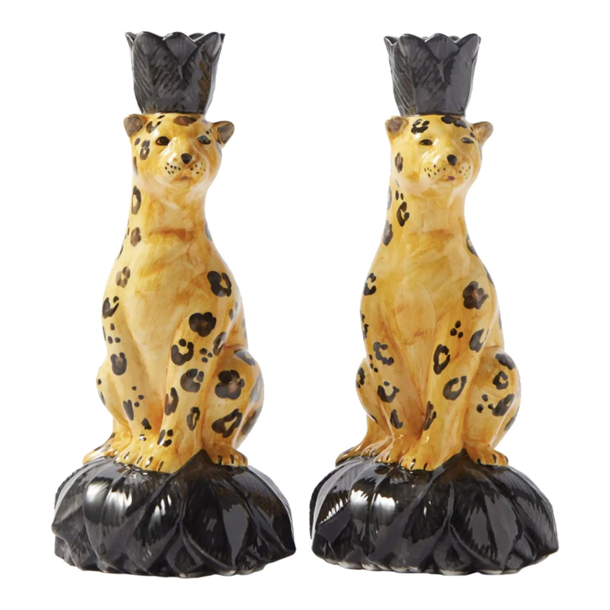 Hand Painted Ceramic Leopard Candle Holders Set of 2 - Les Ottomans