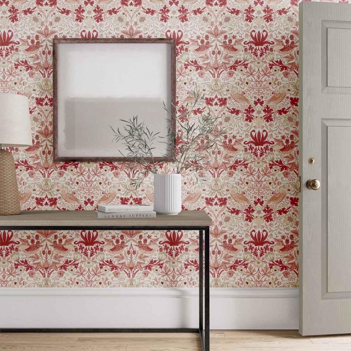 Morris &amp; Co Simply Strawberry Thief Wallpaper