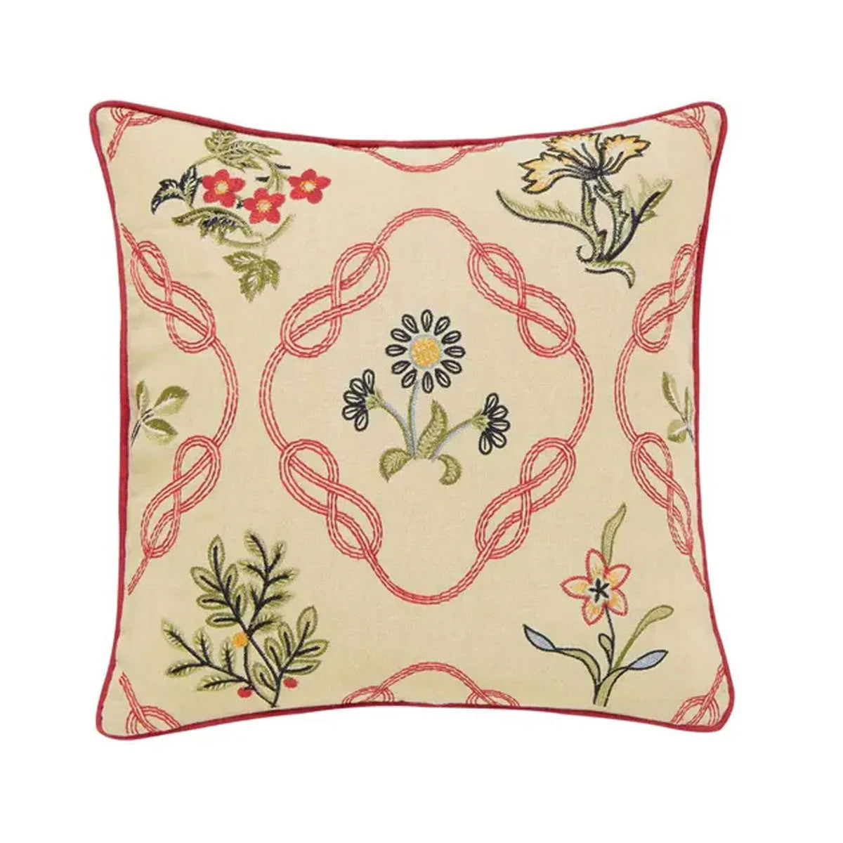 Morris &amp; Co Strawberry Thief Kelmscott Trellis Crimson Cushion