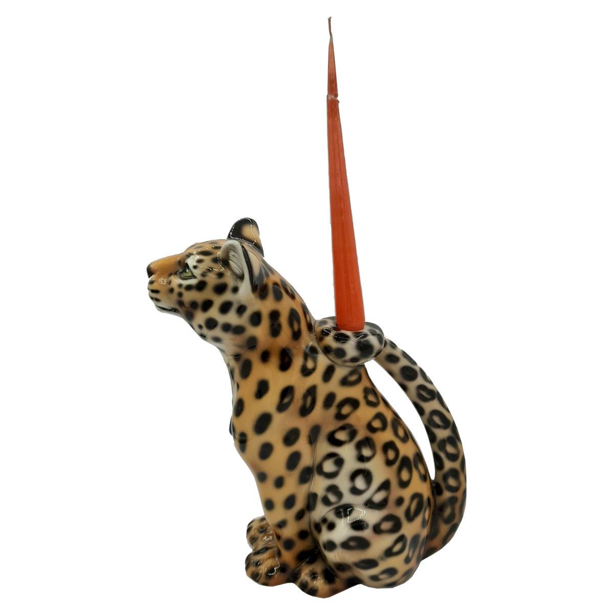 Hand Painted Ceramic Leopard Candle Holder - Les Ottomans