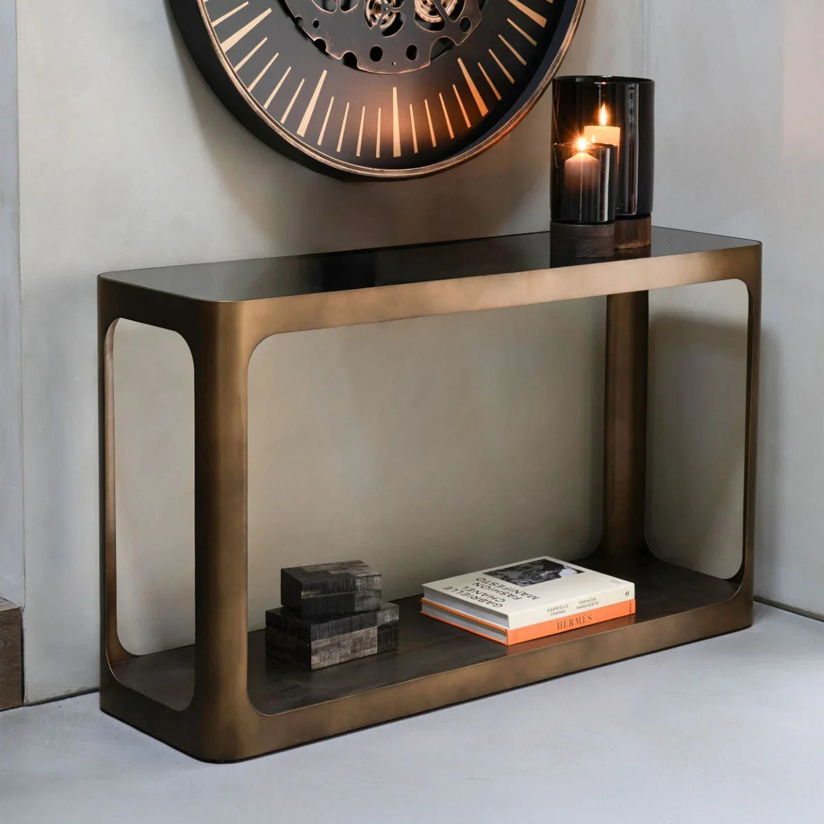 Thorpe Metal and Glass Console Table - Courthouse Furniture