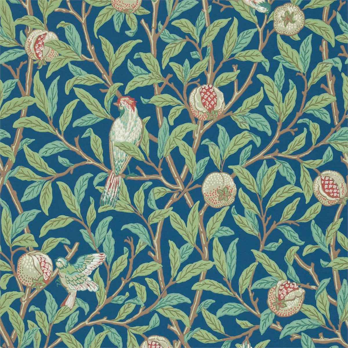Morris &amp; Co &#39;Bird &amp; Pomegranate - Blue/Sage&#39; Wallpaper