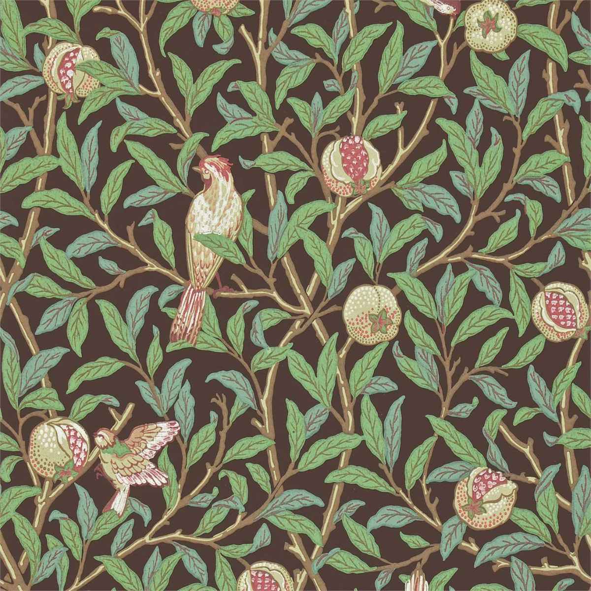 Morris &amp; Co &#39;Bird &amp; Pomegranate - Charcoal/Sage&#39; Wallpaper