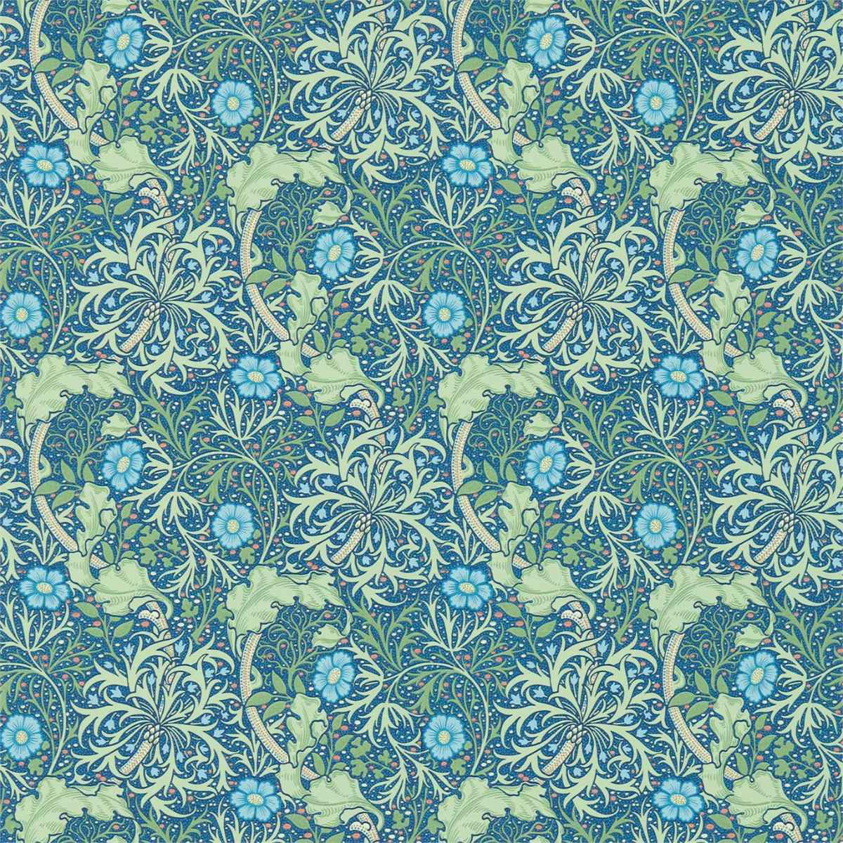 Morris &amp; Co &#39;Seaweed - Cobalt/Thyme&#39; Wallpaper