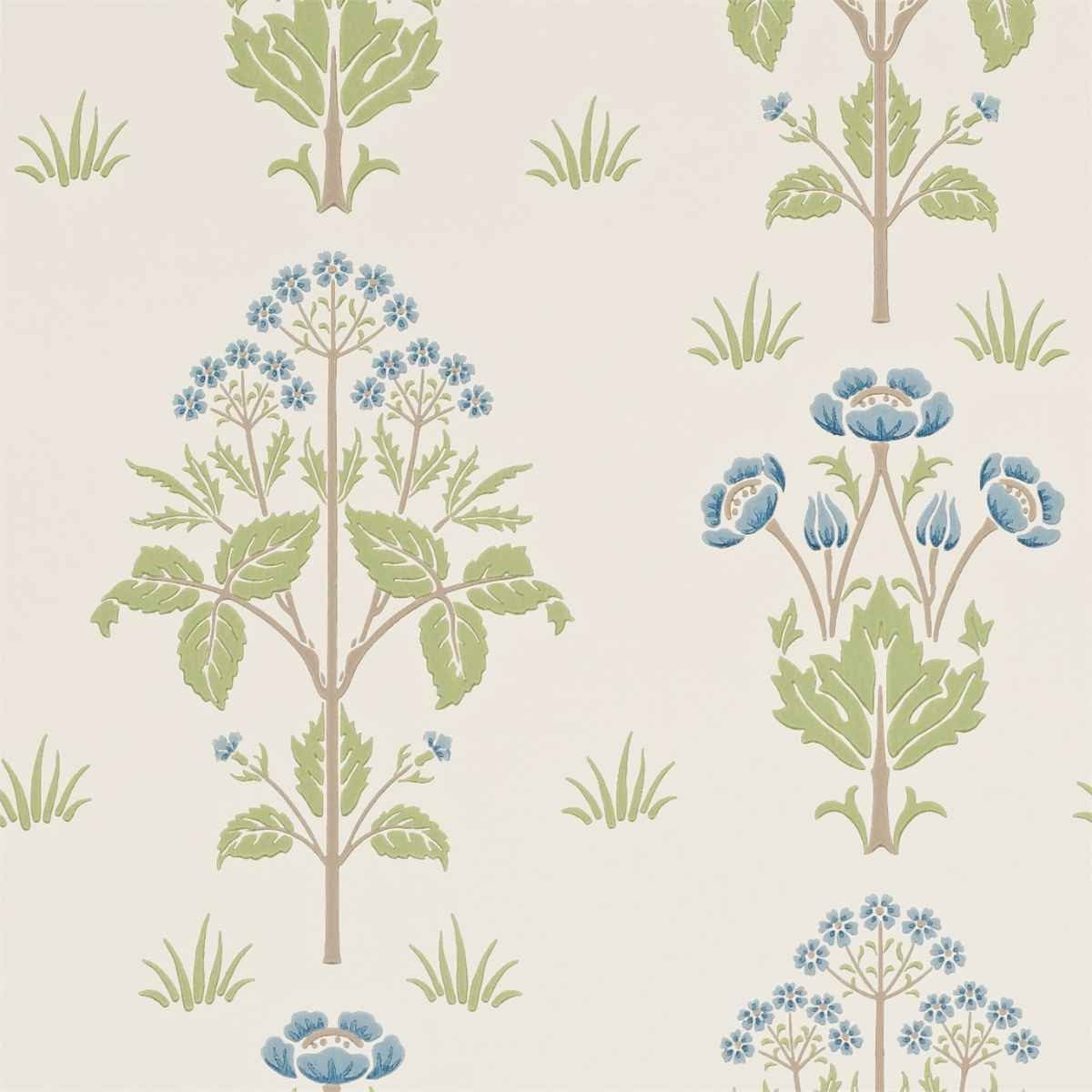 Morris &amp; Co &#39;Meadow Sweet - Cornflower/Leaf&#39; Wallpaper