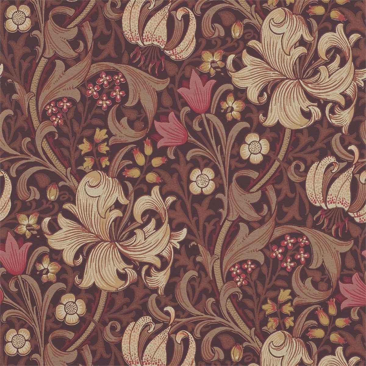 Morris &amp; Co &#39;Golden Lily - Fig/Burnt Orange&#39; Wallpaper