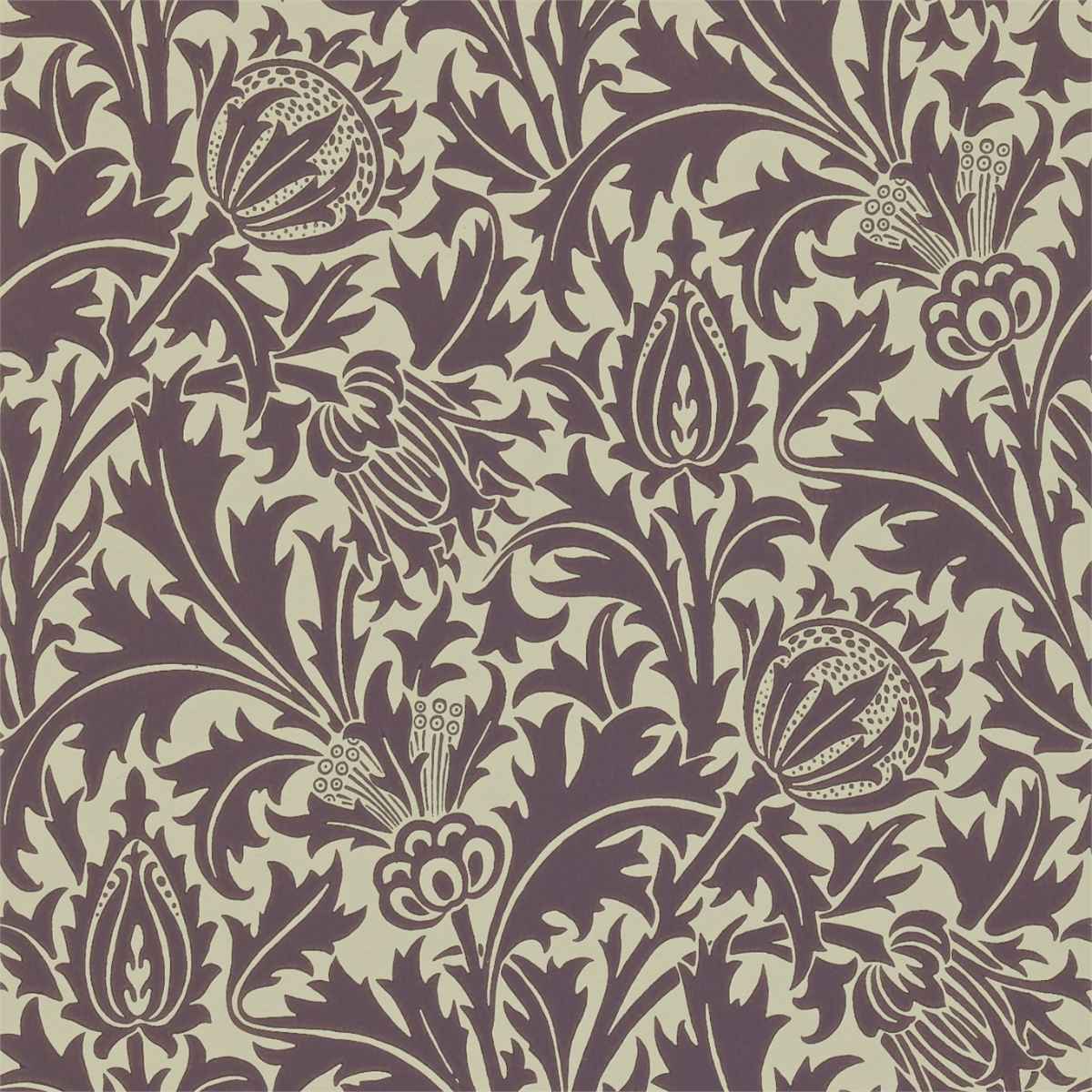 Morris &amp; Co &#39;Thistle - Mulberry/Linen&#39; Wallpaper