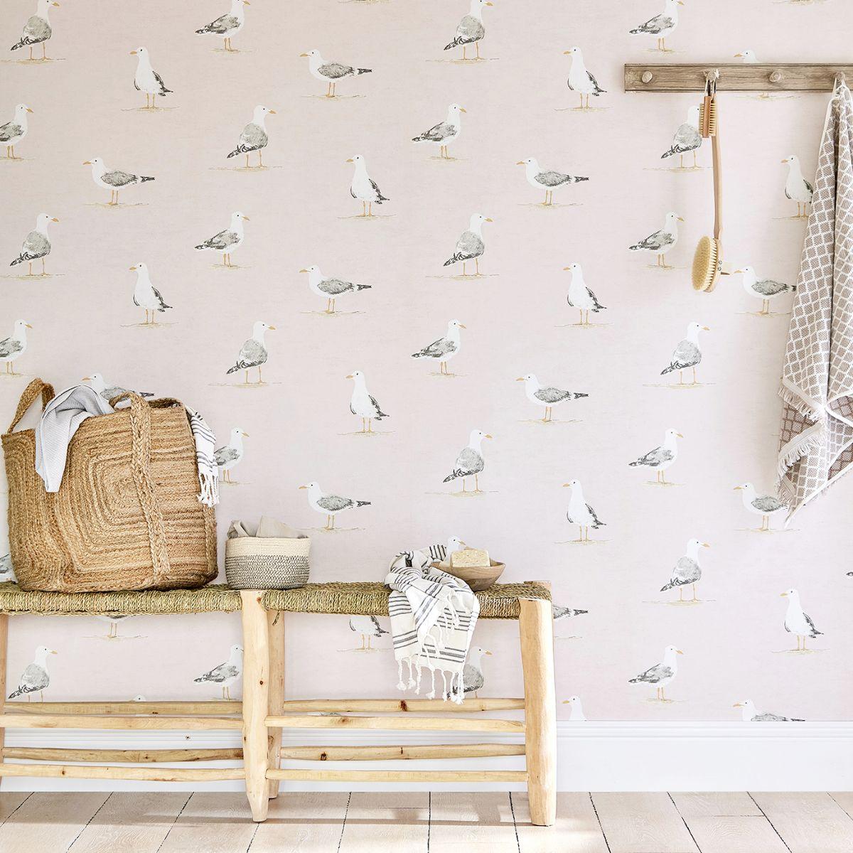 Sanderson &#39;Shore Birds - Blush&#39; Wallpaper