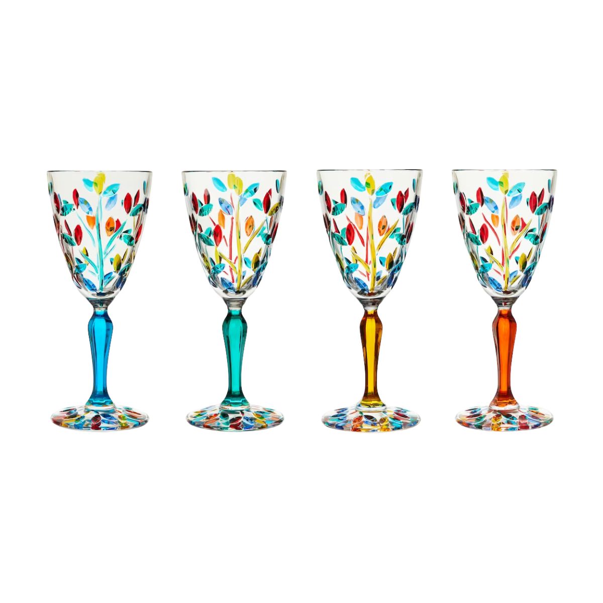 Set of Four Hand Painted Murano Crystal Wine Glasses - Les Ottomans