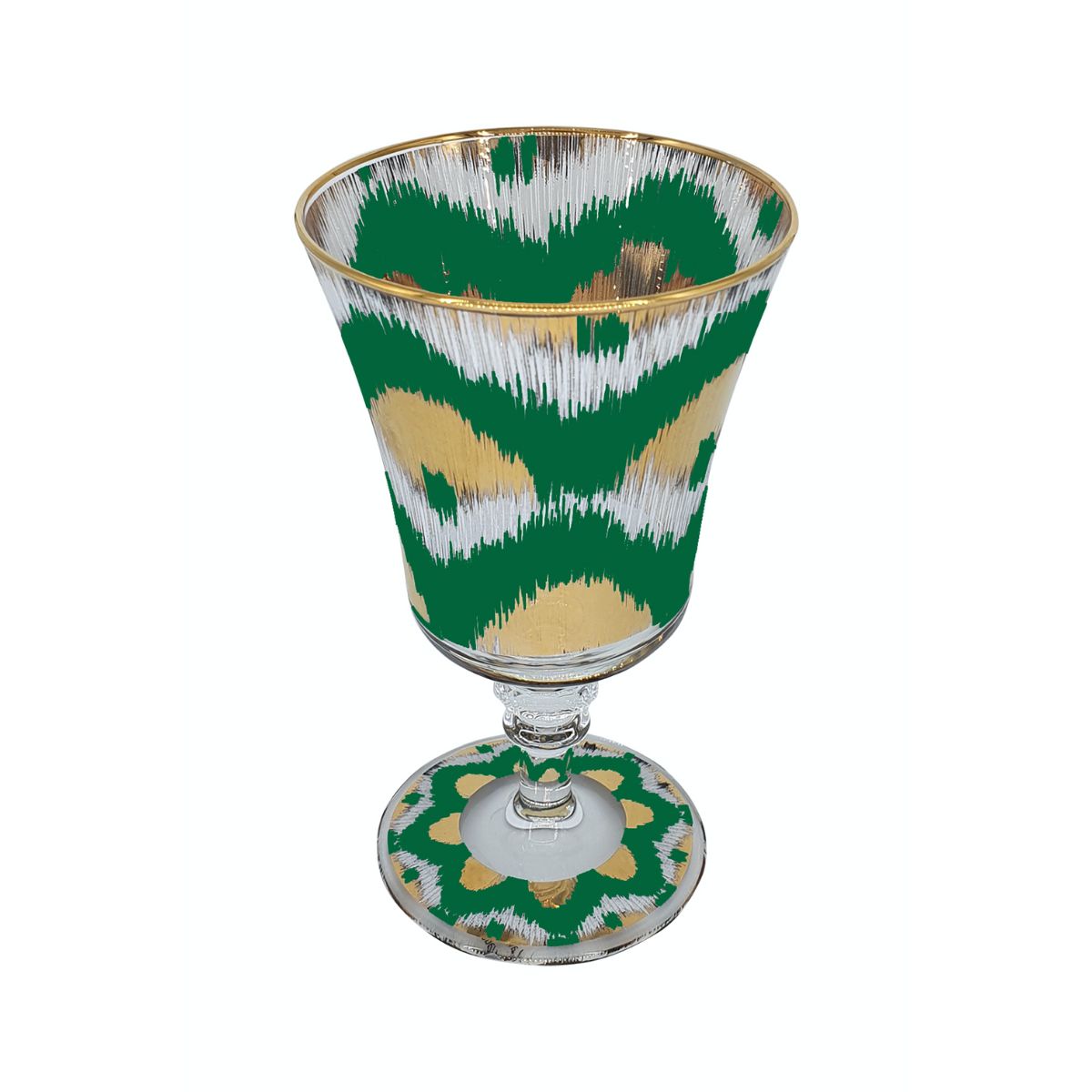 Green and Gold Ikat Wine Glass 15cm - Les Ottomans