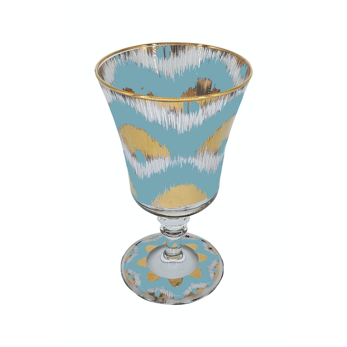 Blue and Gold Ikat Wine Glass 15cm - Les Ottomans