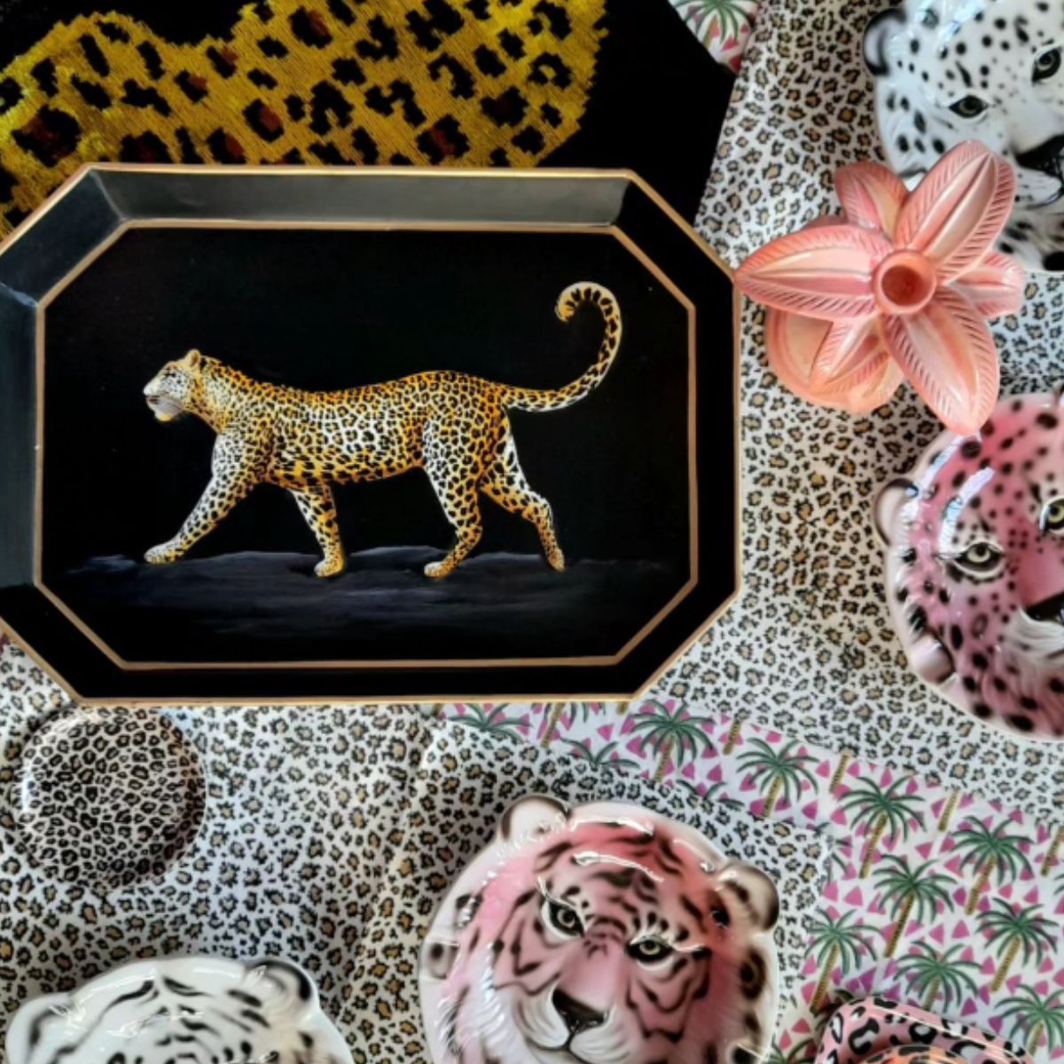 Leopard Hand Painted Iron Tray  - Les Ottomans