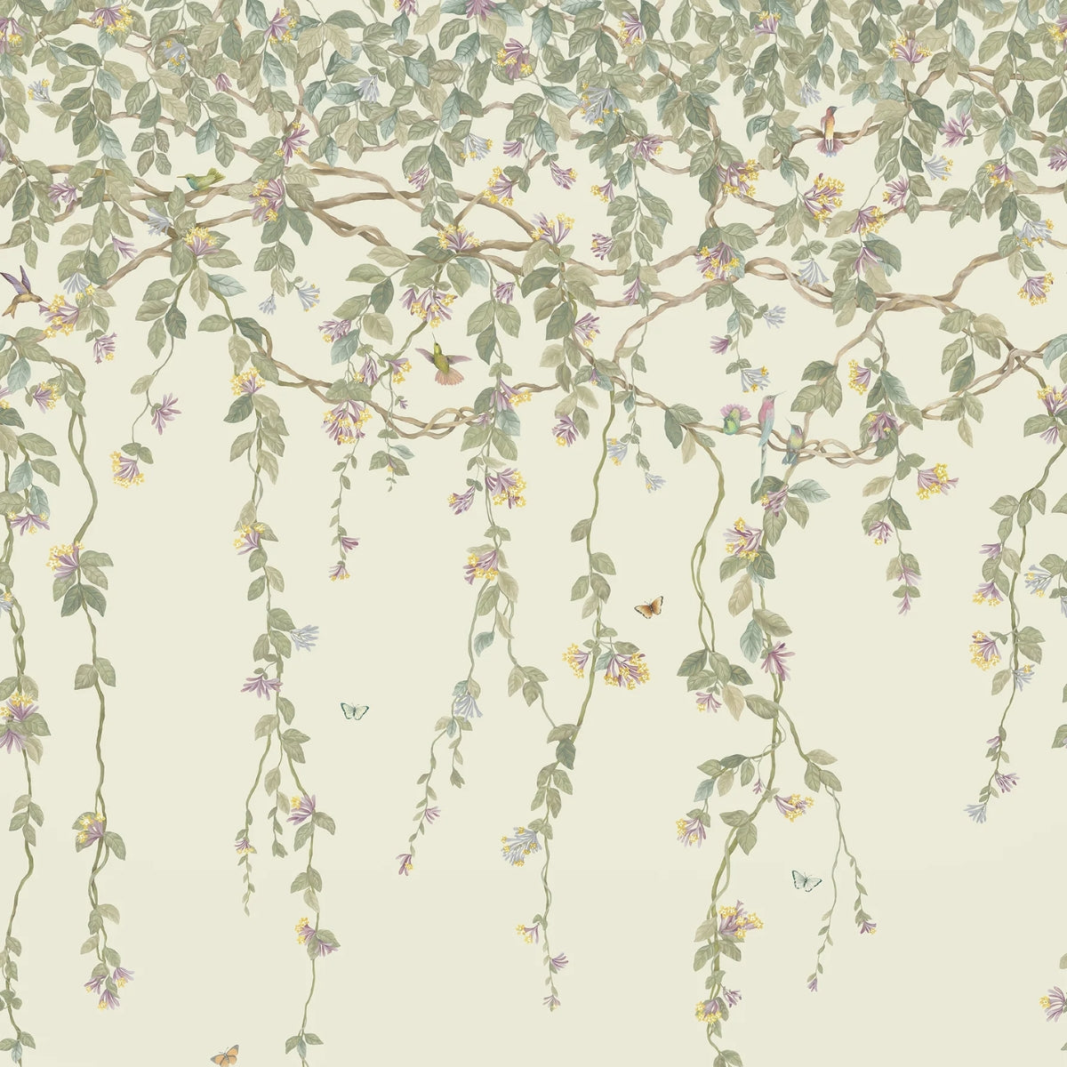Cole &amp; Son &#39; Hummingbirds Flora - Multi, Old Olive on Eau Du Nil&#39; Wallpaper