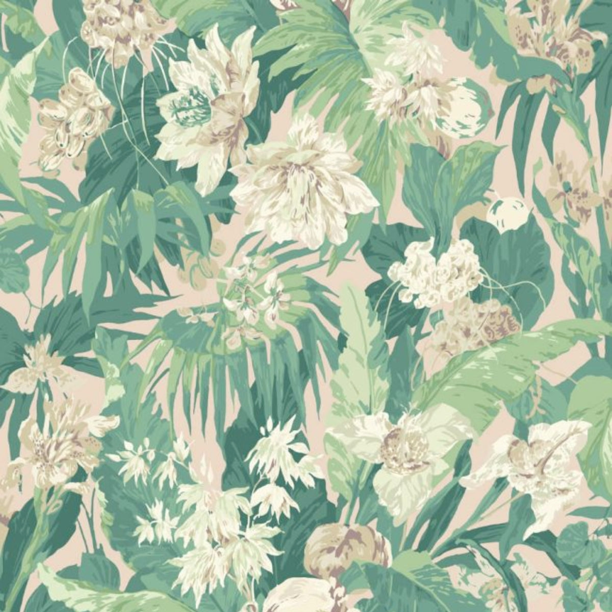 GP&amp;J Baker &#39;Tropical Floral - Blush/Green&#39; Wallpaper