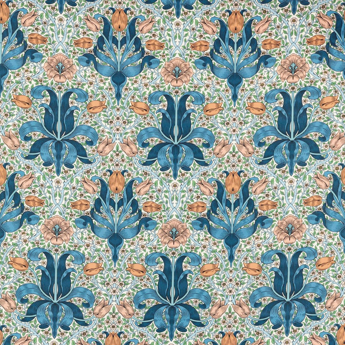Morris &amp; Co &#39;Spring Thicket - Paradise Blue/Peach&#39; Fabric