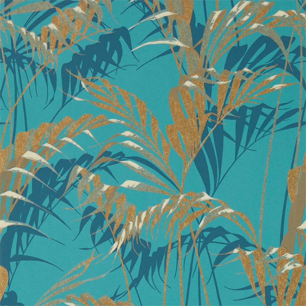 Sanderson &#39;Palm House - Teal/Gold&#39; Wallpaper