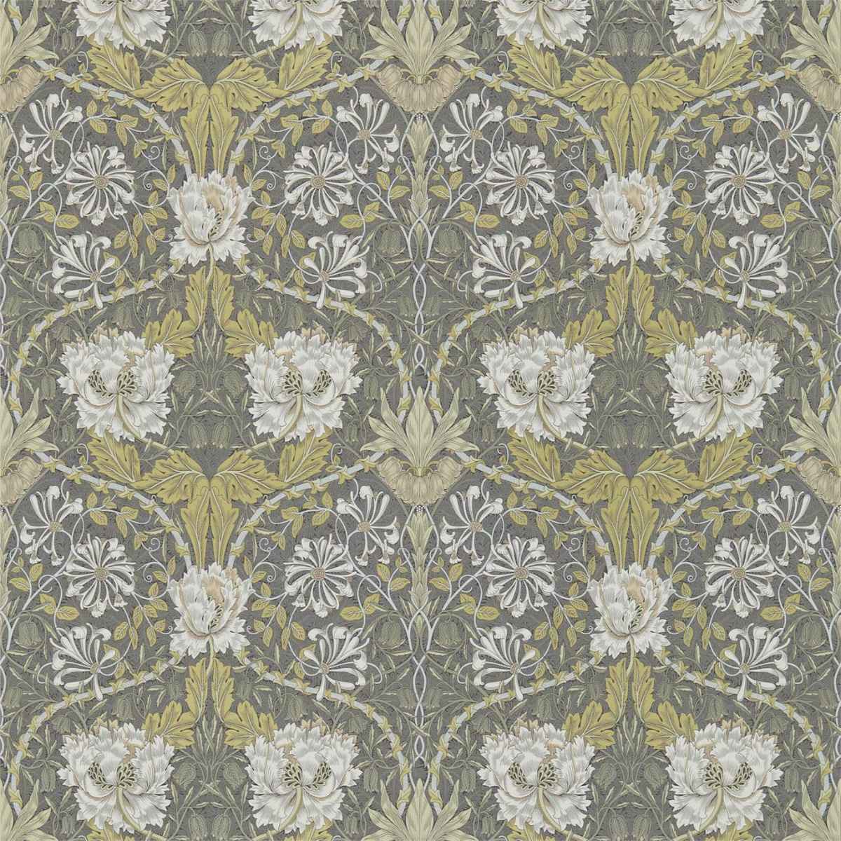 Morris &amp; Co &#39;Honeysuckle &amp; Tulip - Charcoal/Gold&#39; Wallpaper